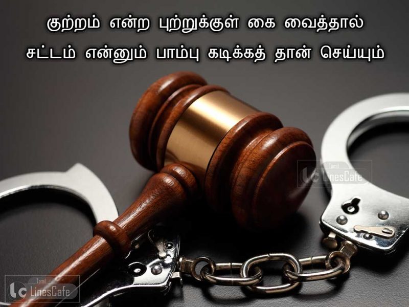 Image With Law Quotes In Tamil LanguageKutram yenra putrukkul kai vaithalSattam yennum pampu kadikka than seyum