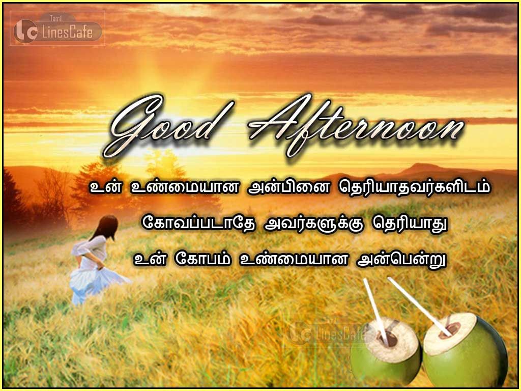 Tamil Anbu Kavithai Image For Good Afternoon WishesUn Unmaiyana Anbinai Theriyathavarkalidam Kovappadathae Avargalukku Theriathu Un Kobam Unmaiyan Anbenru